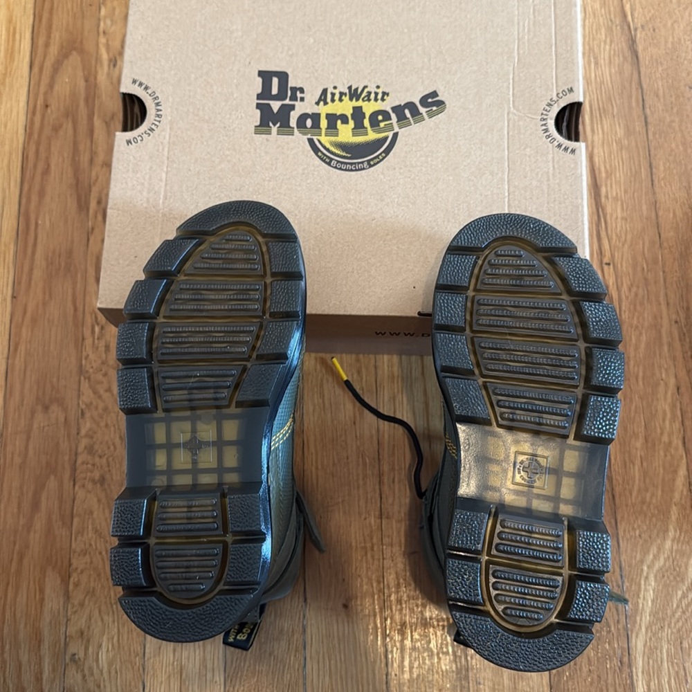 Dr. Martens  Olive Boots with Yellow Highlights - Picture 3 of 6